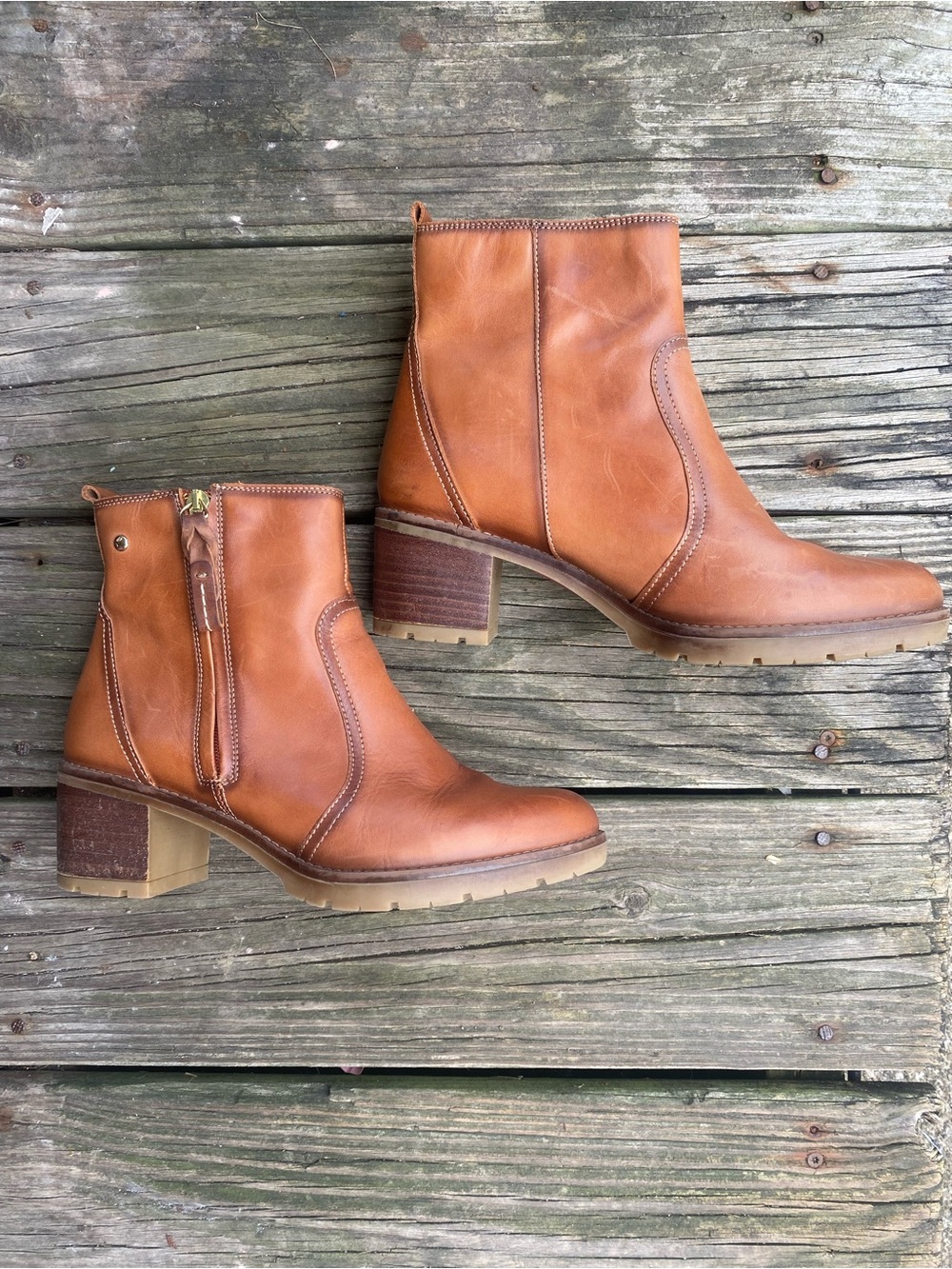 PIKOLINOS~ NWOB! Cognac Leather Block Heel Ankle Boots